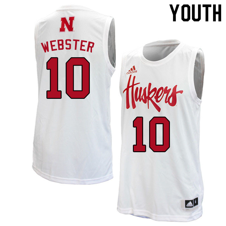 Youth #10 Kobe Webster Nebraska Cornhuskers College Basketball Jerseys Sale-White - Click Image to Close